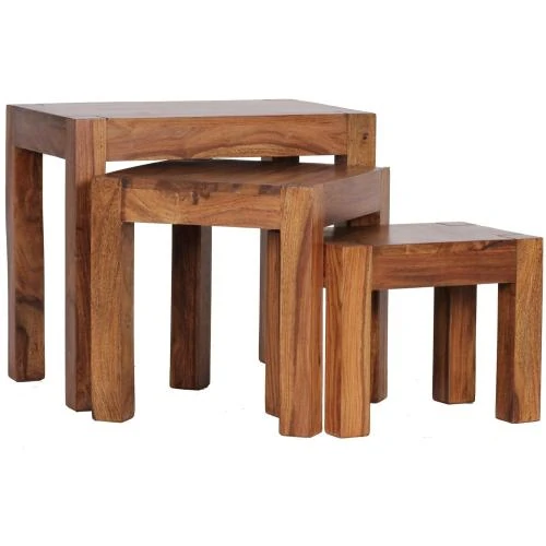 Tables gigognes Mumbai, Bois Massif Sheesham, Marron Foncé - Vue principale