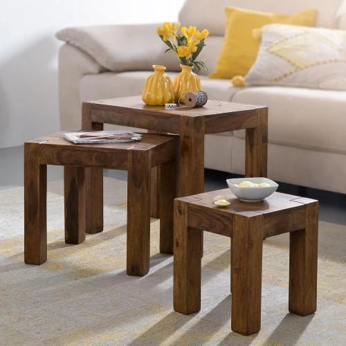 Détail de Tables gigognes Mumbai, Bois Massif Sheesham, Marron Foncé