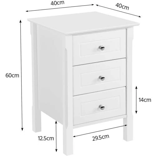 Zoom sur Table de chevet blanc, 3 tiroirs, design moderne
