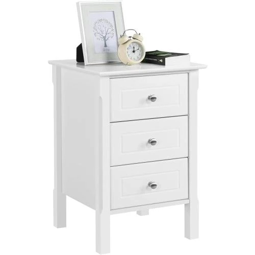 Table de chevet blanc, 3 tiroirs, design moderne - Vue principale