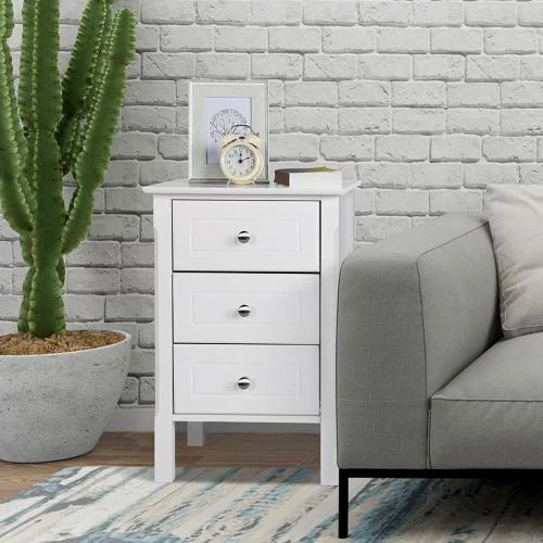 Détail de Table de chevet blanc, 3 tiroirs, design moderne
