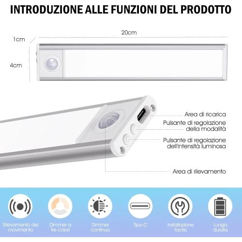 Détail de Lanlelin 4Pack LED Lampe Placard, Dimmable, Détecteur Mouvement