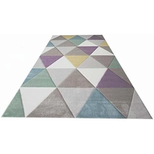 Zoom sur Tapis Contemporain Diamant Turquoise Violet Moutarde Teppich-Traum