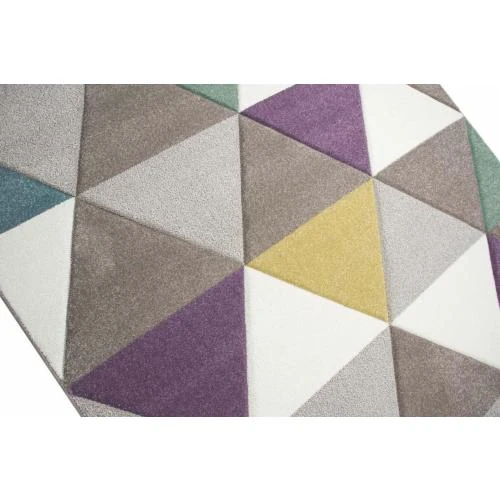 Détail de Tapis Contemporain Diamant Turquoise Violet Moutarde Teppich-Traum