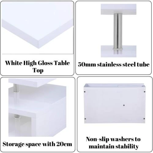 Zoom sur Table Basse Moderne Blanc Haute Brillance Rectangulaire