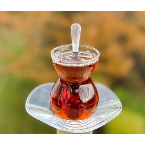 Zoom sur Service à thé turc Lina Sultan, 6 verres, soucoupes, cuillères