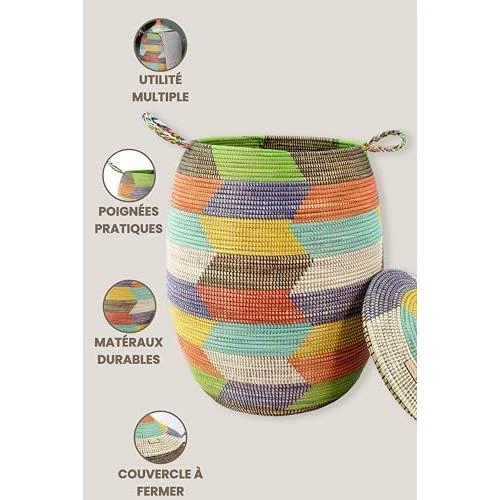 Zoom sur Panier à Linge Ubuntu 110L Avec Couvercle - Rangement Pratique