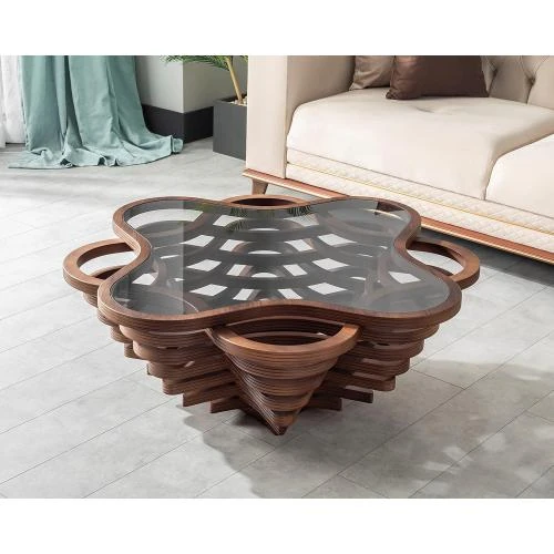 Tables basses Veener Papella, noyer naturel, verre - Vue principale