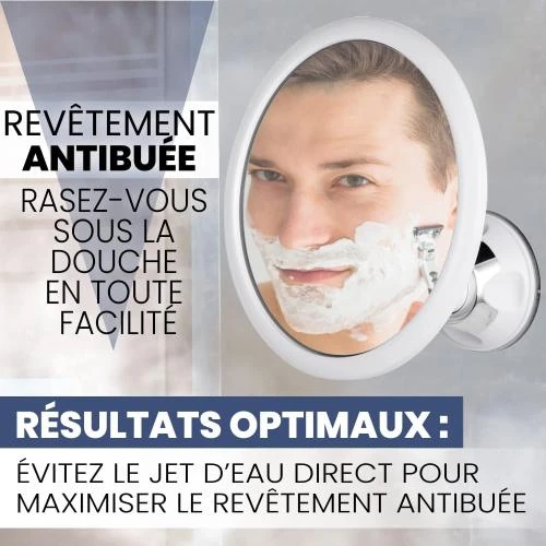 Zoom sur Miroir Douche Rond Grossissant 3X Mirrorvana, Incassable