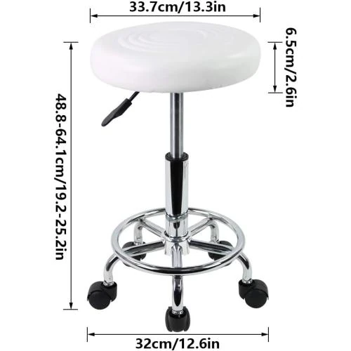 Zoom sur KKTONER Tabouret roulettes bureau, bar, cuir synthétique blanc
