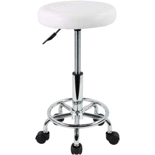KKTONER Tabouret roulettes bureau, bar, cuir synthétique blanc - Vue principale