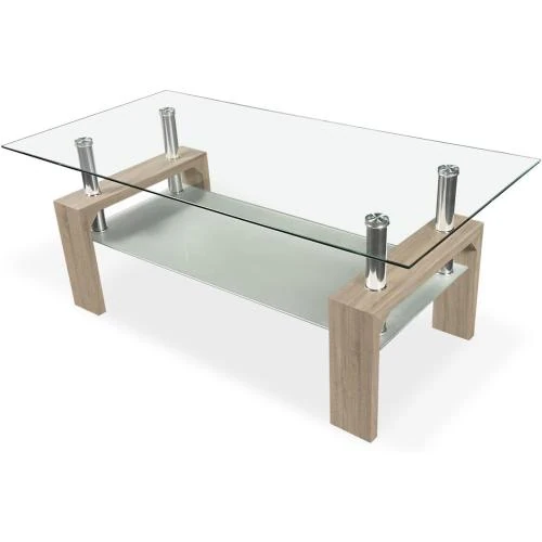 Table Basse Verre Homey, Modèle Tango, Beige Cambria - Vue principale