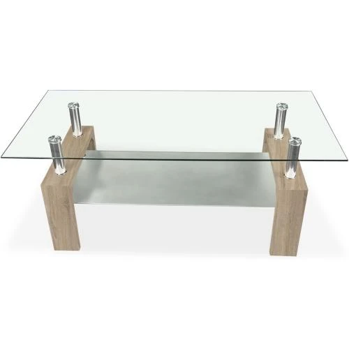 Détail de Table Basse Verre Homey, Modèle Tango, Beige Cambria