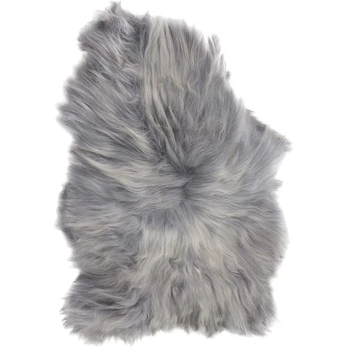 Zoom sur Tapis Peau de Mouton Naturel, Cuir Véritable, Gris