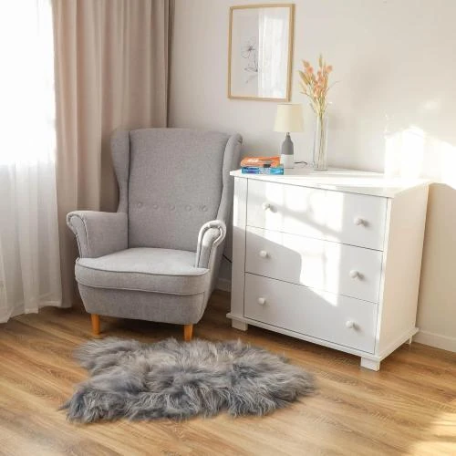 Détail de Tapis Peau de Mouton Naturel, Cuir Véritable, Gris