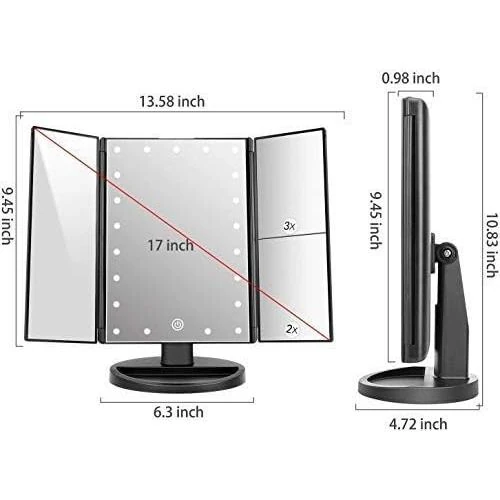 Zoom sur Miroir Maquillage Lumineux 21 LED, Rotation 180°