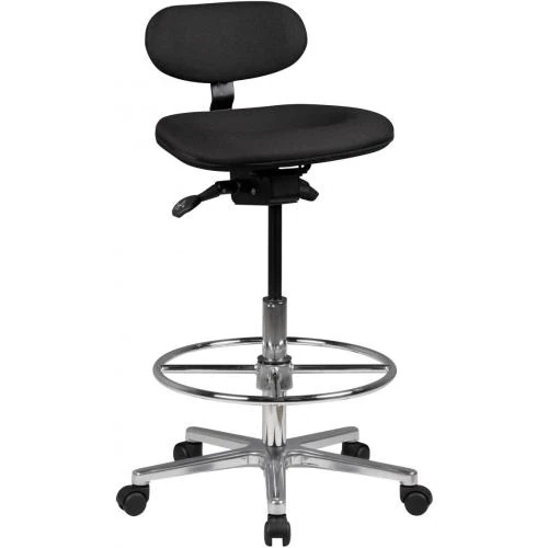 Tabouret de Travail Pivotant, Appui Pied Annulaire, Tissu - Vue principale