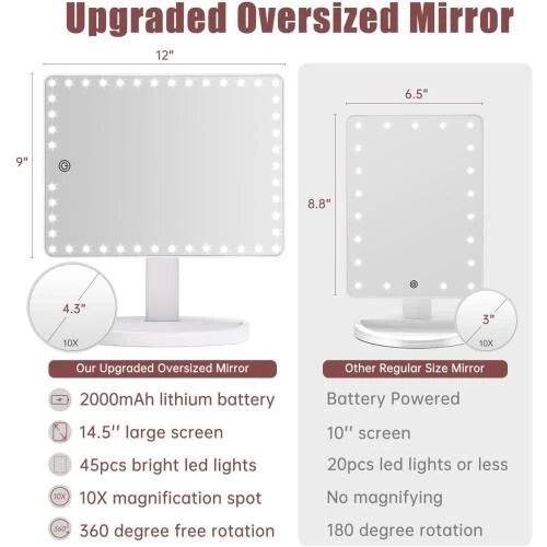 Zoom sur Miroir maquillage FASCINATE, rechargeable, écran tactile, 45 LED