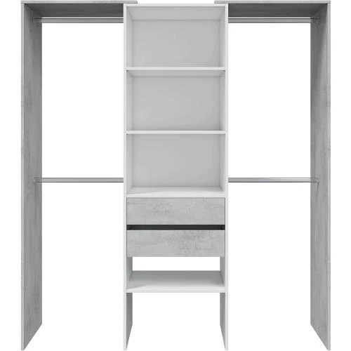 Zoom sur Armoire Dressing Bois Blanc Artik, Gris Ciment, Design