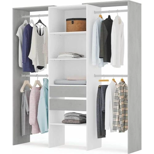 Armoire Dressing Bois Blanc Artik, Gris Ciment, Design - Vue principale