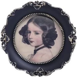 Cadre photo rond vintage noir, motif floral, décoration
