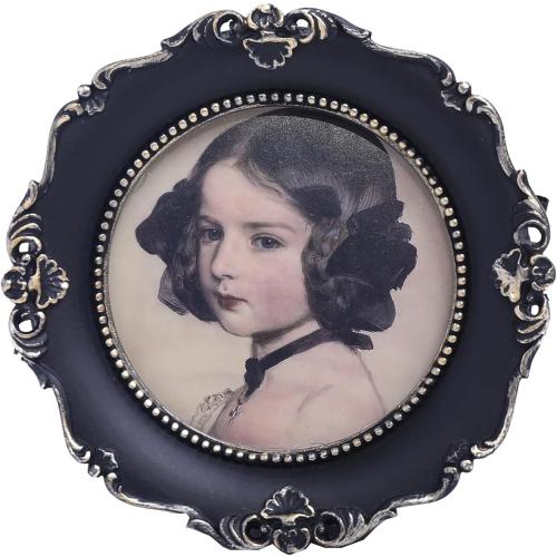 Présentation de Présentation Cadre photo rond vintage noir, motif floral, décoration