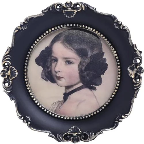 Cadre photo rond vintage noir, motif floral, décoration - Vue principale