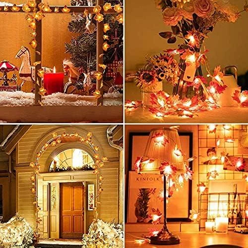 Zoom sur Guirlande lumineuse LED 40, décoration automnale, télécommande, feuilles