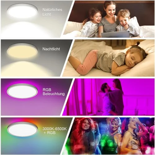 Zoom sur Plafonnier LED Dimmable YiLaie, RGB, Étanche IP44