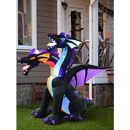 Détail de Dragon Gonflable Halloween, 2 Têtes, Lumières Intégrées, Décoration Jardin