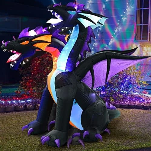 Dragon Gonflable Halloween, 2 Têtes, Lumières Intégrées, Décoration Jardin - Vue principale