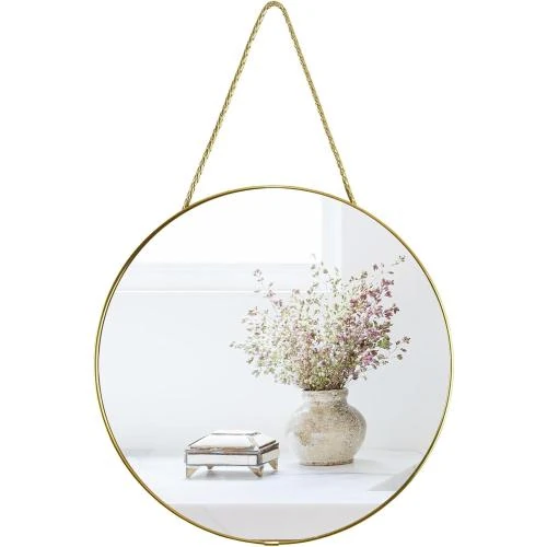 Miroir rond suspendu doré, miroir salle de bain - Vue principale