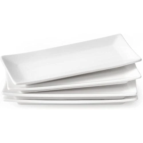 Assiettes Rectangulaires Blanches, Lot 4, Céramique, Lave-vaisselle - Vue principale