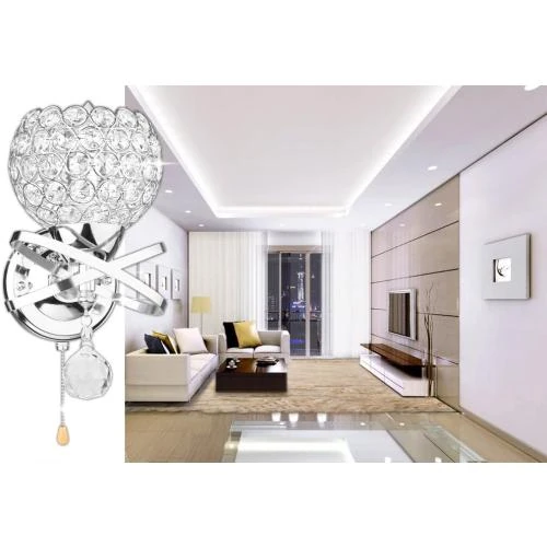 Zoom sur Lampe murale cristal moderne ALLOMN, interrupteur argent