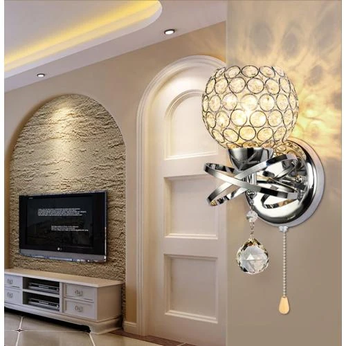 Détail de Lampe murale cristal moderne ALLOMN, interrupteur argent