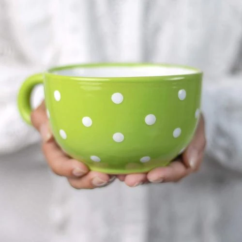Tasse en céramique verte pomme, pois blancs, City to Cottage - Vue principale