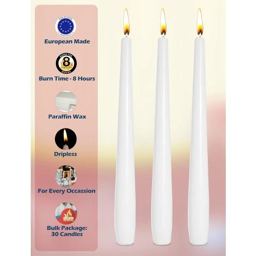 Zoom sur Bougies Coniques Blanches Ner Mitzvah, 30 pièces, 8h