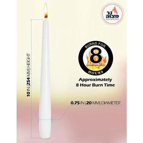 Détail de Bougies Coniques Blanches Ner Mitzvah, 30 pièces, 8h