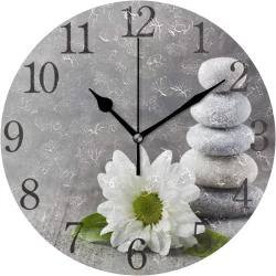 Horloge Murale Ronde Silencieuse, Pierre Zen, Fleur Décor