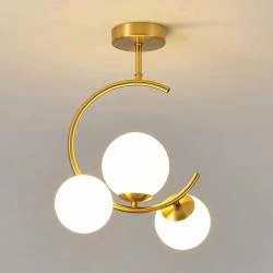 Plafonnier moderne doré E27, 3 abat-jours verre mat
