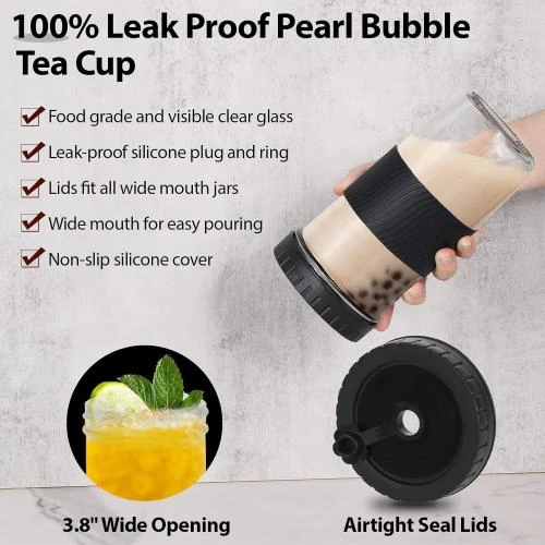 Zoom sur Gobelets Bubble Tea 730 ML, Lot 4, Paille, Couvercle