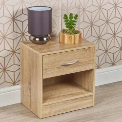Table de chevet bois, 1 tiroir, URBNLIVING, chêne anthracite