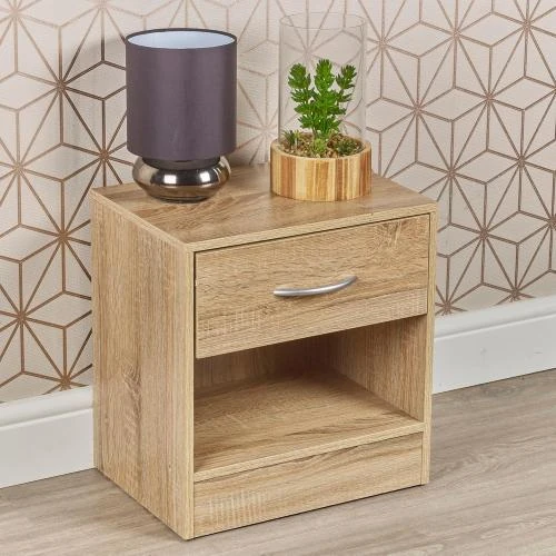 Table de chevet bois, 1 tiroir, URBNLIVING, chêne anthracite - Vue principale