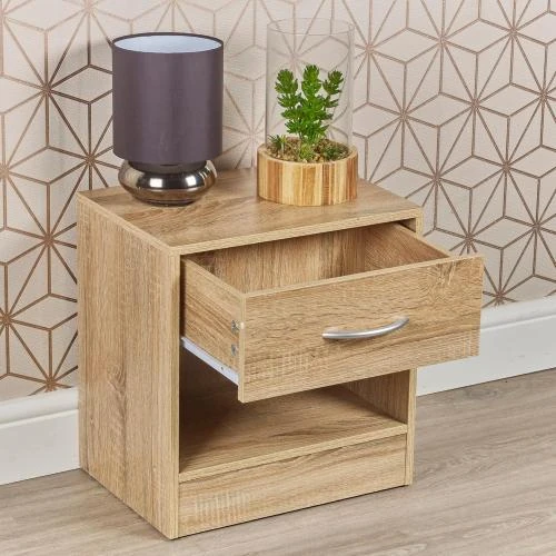 Zoom sur Table de chevet bois, 1 tiroir, URBNLIVING, chêne anthracite
