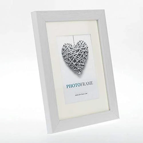 Zoom sur Cadre Photo Bois Blanc Ivoire, Passe-Partout Inclus