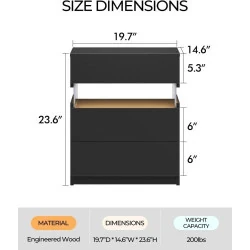 Tables de chevet modernes LED, 2 unités, 3 tiroirs en situation