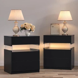 Tables de chevet modernes LED, 2 unités, 3 tiroirs