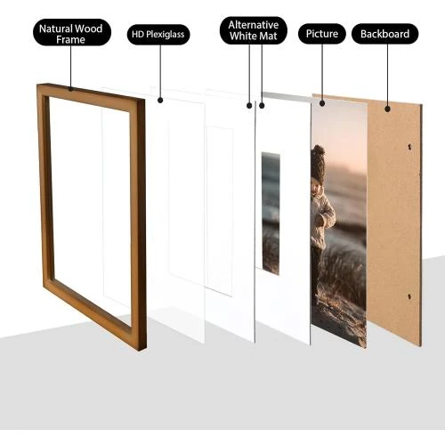 Zoom sur Cadres photo marron, lot de 4, passe partout inclus
