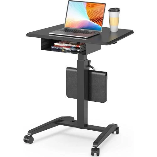 Bureau mobile réglable JOY worker, roulettes, noir - Vue principale