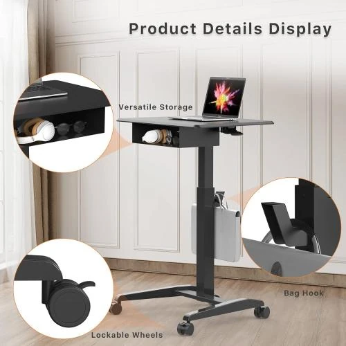 Zoom sur Bureau mobile réglable JOY worker, roulettes, noir